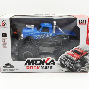 ماشین کنترلی مونستر تراک MOKA مدل ROCK COAFS-R1 آبی رنگ در بسته‌بندی